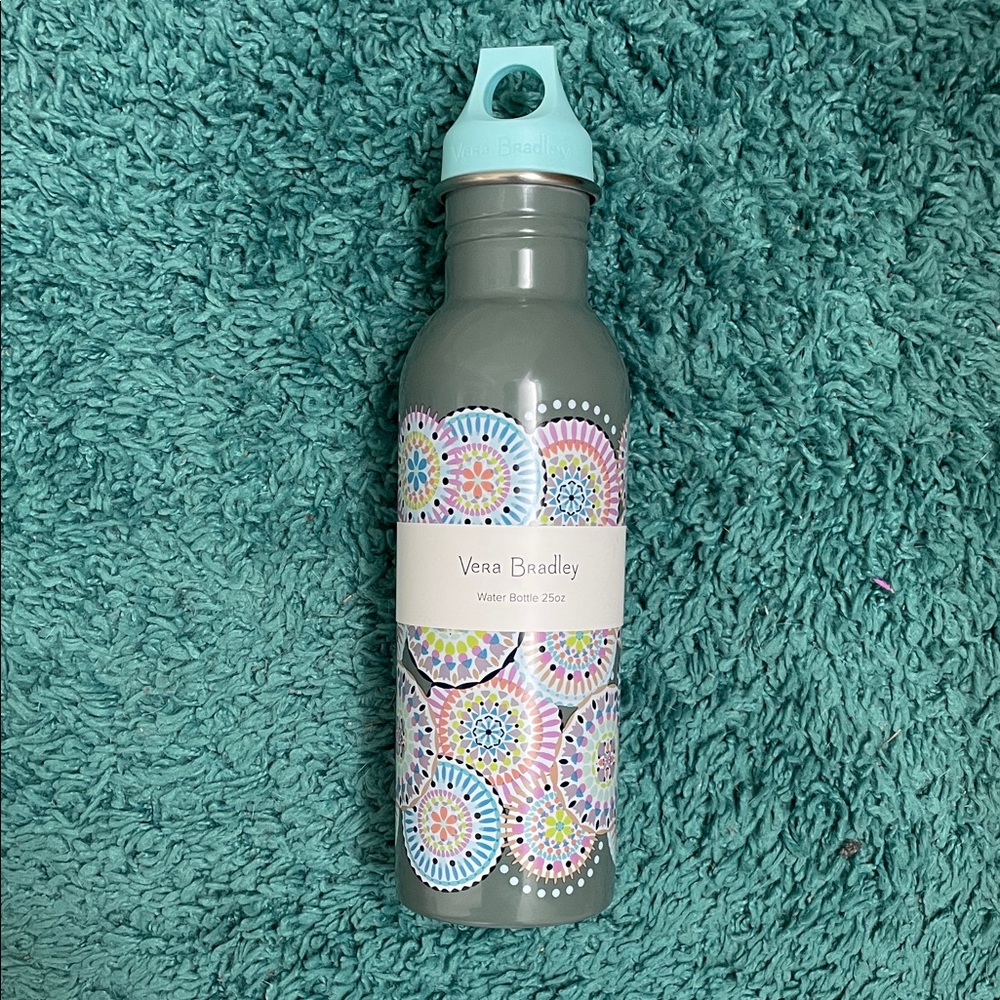 Vera Bradley Gray Water Bottle with Pastel Mandala Wrap and Mint Cap